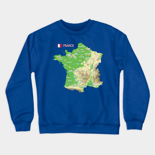 Geographic map of France Crewneck Sweatshirt by AliJun